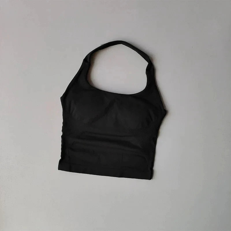 Seamless Halter Neck Yoga Tank Top | Built-In Bra, Open Back | RestWellActive