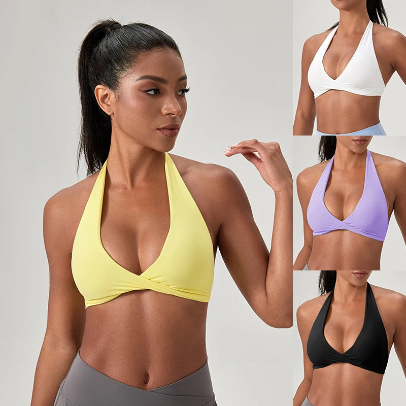 Halter Neck Sports Bra | Open Back, Quick-Dry | Extended Sizes S–2XL | RestWellActive