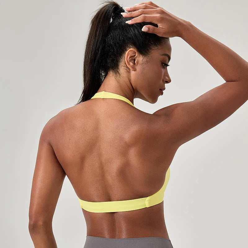 Halter Neck Sports Bra | Open Back, Quick-Dry | Extended Sizes S–2XL | RestWellActive
