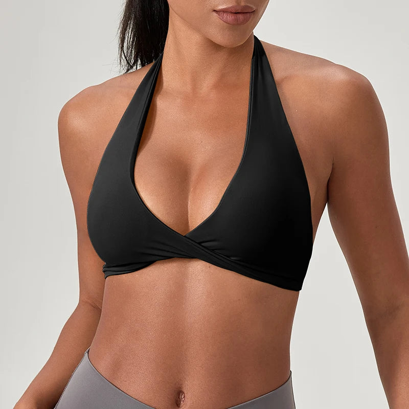 Halter Neck Sports Bra | Open Back, Quick-Dry | Extended Sizes S–2XL | RestWellActive