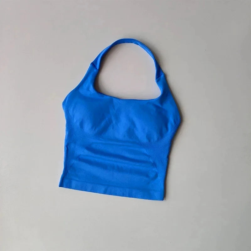 Seamless Halter Neck Yoga Tank Top | Built-In Bra, Open Back | RestWellActive