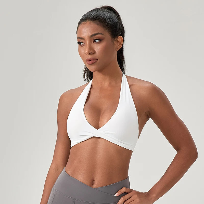 Halter Neck Sports Bra | Open Back, Quick-Dry | Extended Sizes S–2XL | RestWellActive