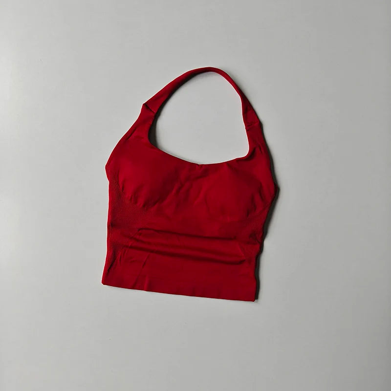 Seamless Halter Neck Yoga Tank Top | Built-In Bra, Open Back | RestWellActive