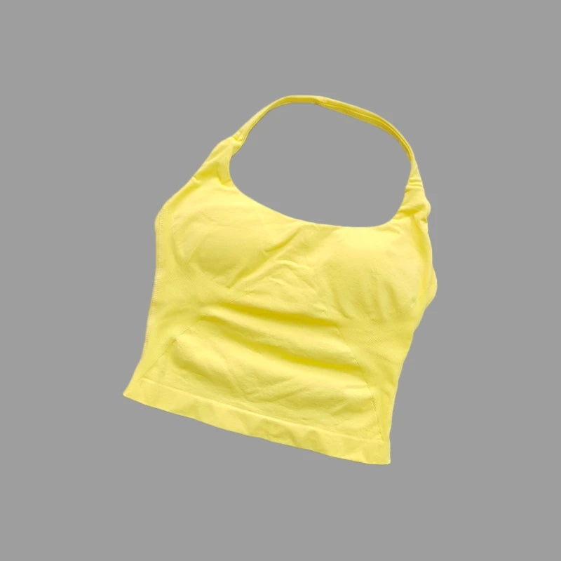 Seamless Halter Neck Yoga Tank Top | Built-In Bra, Open Back | RestWellActive