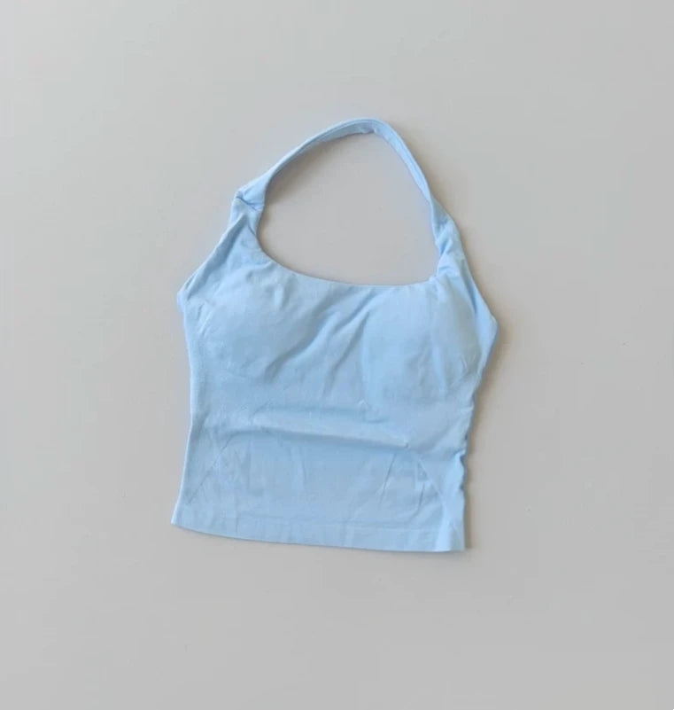 Seamless Halter Neck Yoga Tank Top | Built-In Bra, Open Back | RestWellActive