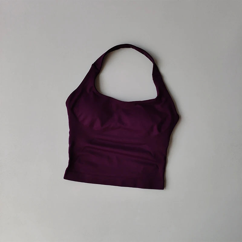 Seamless Halter Neck Yoga Tank Top | Built-In Bra, Open Back | RestWellActive