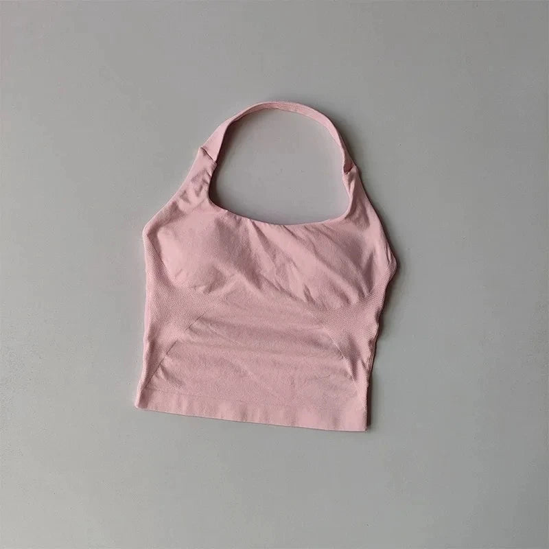 Seamless Halter Neck Yoga Tank Top | Built-In Bra, Open Back | RestWellActive